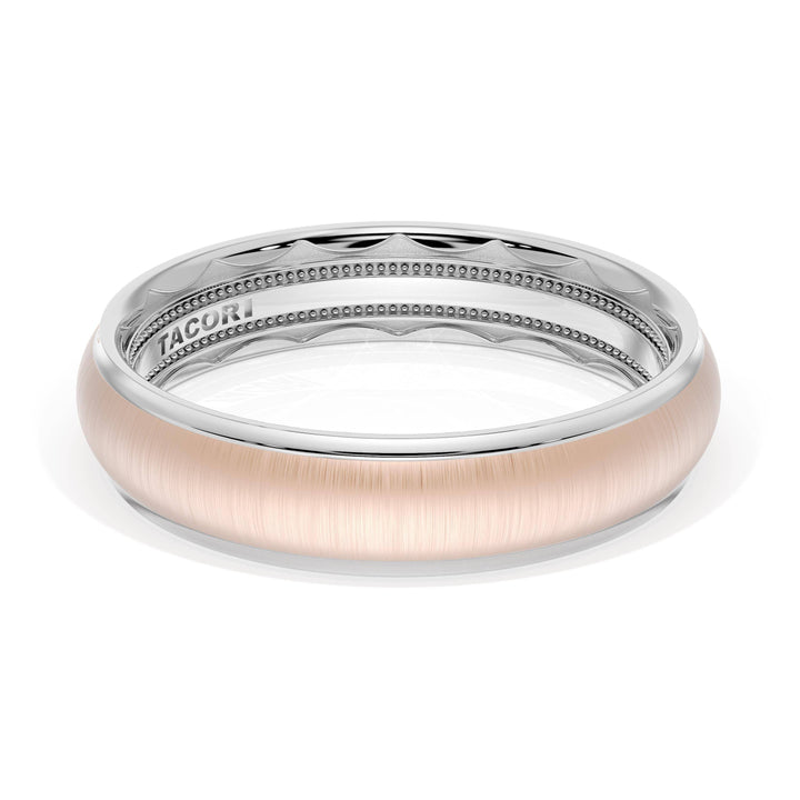 Rounded Satin Finish Wedding Band in 18kt White Gold & 18kt Rose Gold