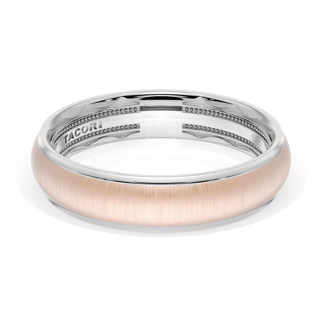 Rounded Satin Finish Wedding Band in 18kt White Gold & 18kt Rose Gold