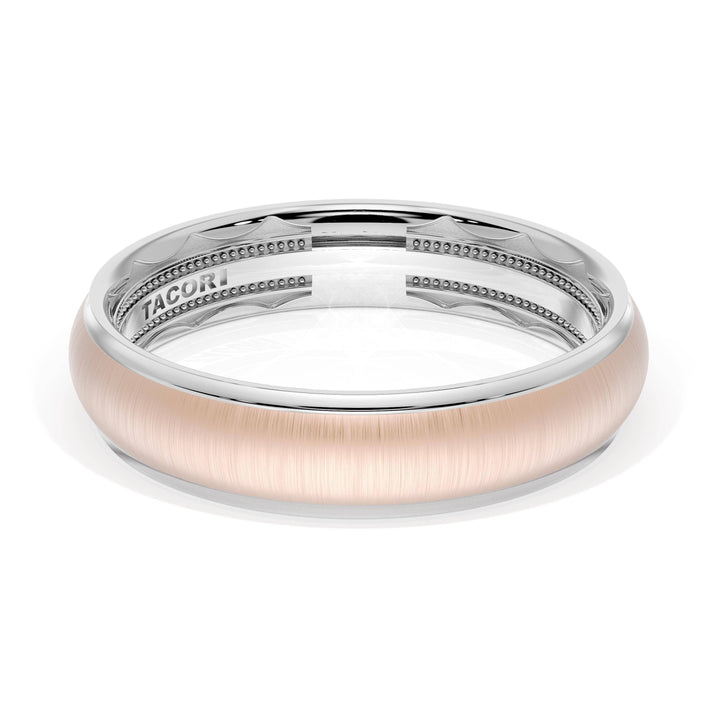 Rounded Satin Finish Wedding Band in 18kt White Gold & 18kt Rose Gold