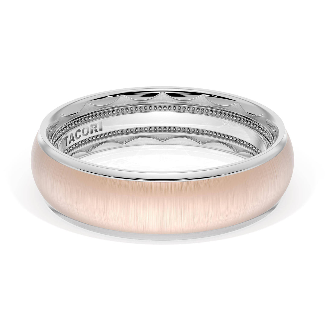 Rounded Satin Finish Wedding Band in 18kt White Gold & 18kt Rose Gold
