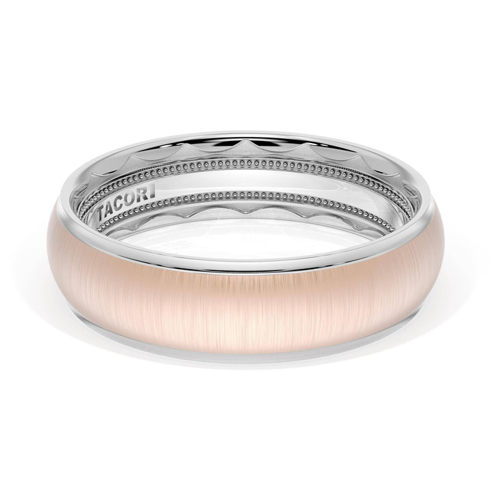 Rounded Satin Finish Wedding Band in 18kt White Gold & 18kt Rose Gold