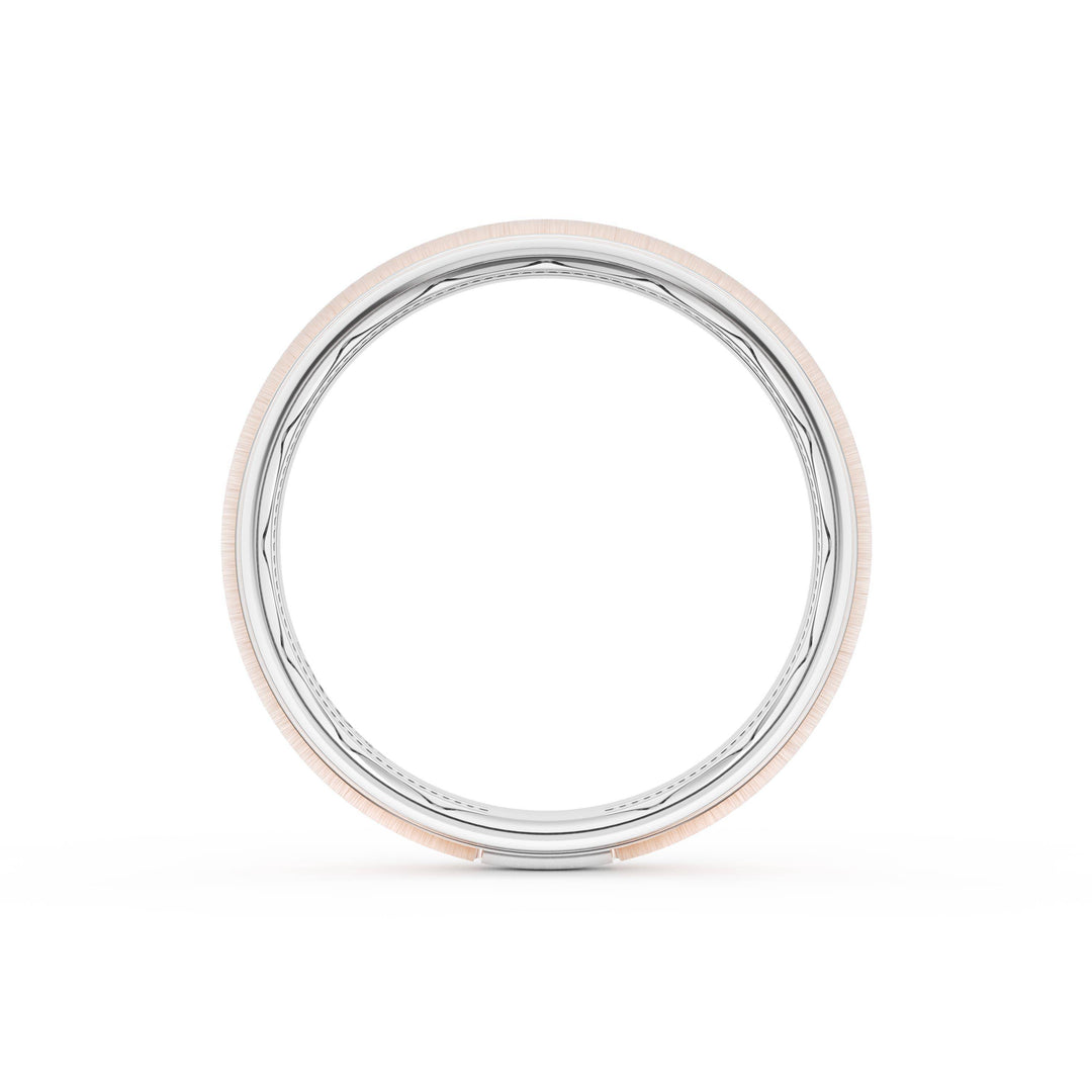Rounded Satin Finish Wedding Band in 18kt White Gold & 18kt Rose Gold