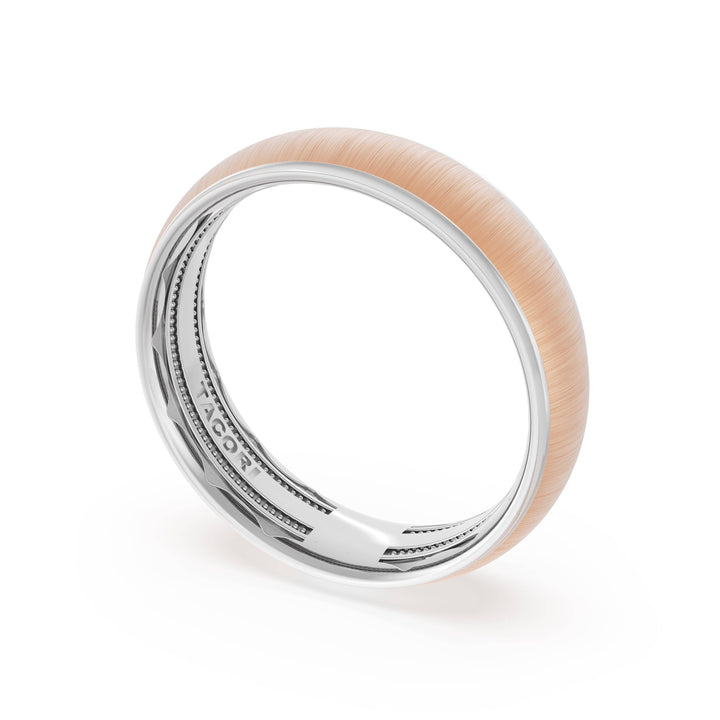 Rounded Satin Finish Wedding Band in 18kt White Gold & 18kt Rose Gold