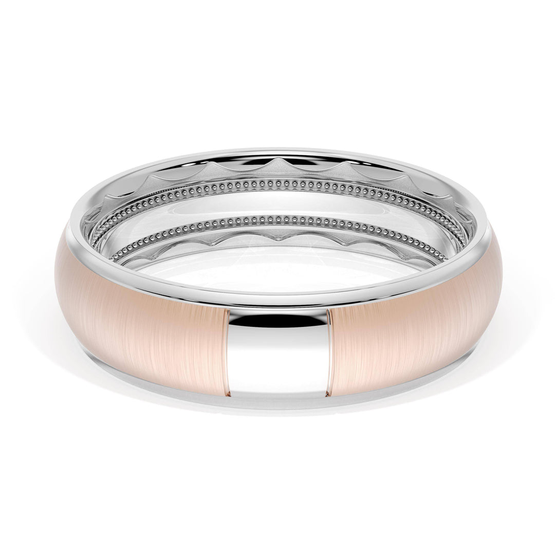 Rounded Satin Finish Wedding Band in 18kt White Gold & 18kt Rose Gold