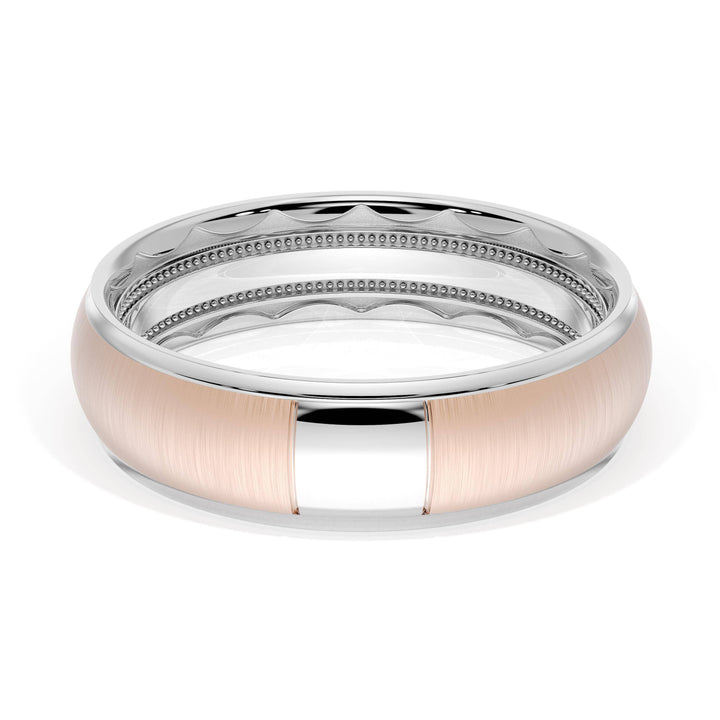 Rounded Satin Finish Wedding Band in 18kt White Gold & 18kt Rose Gold