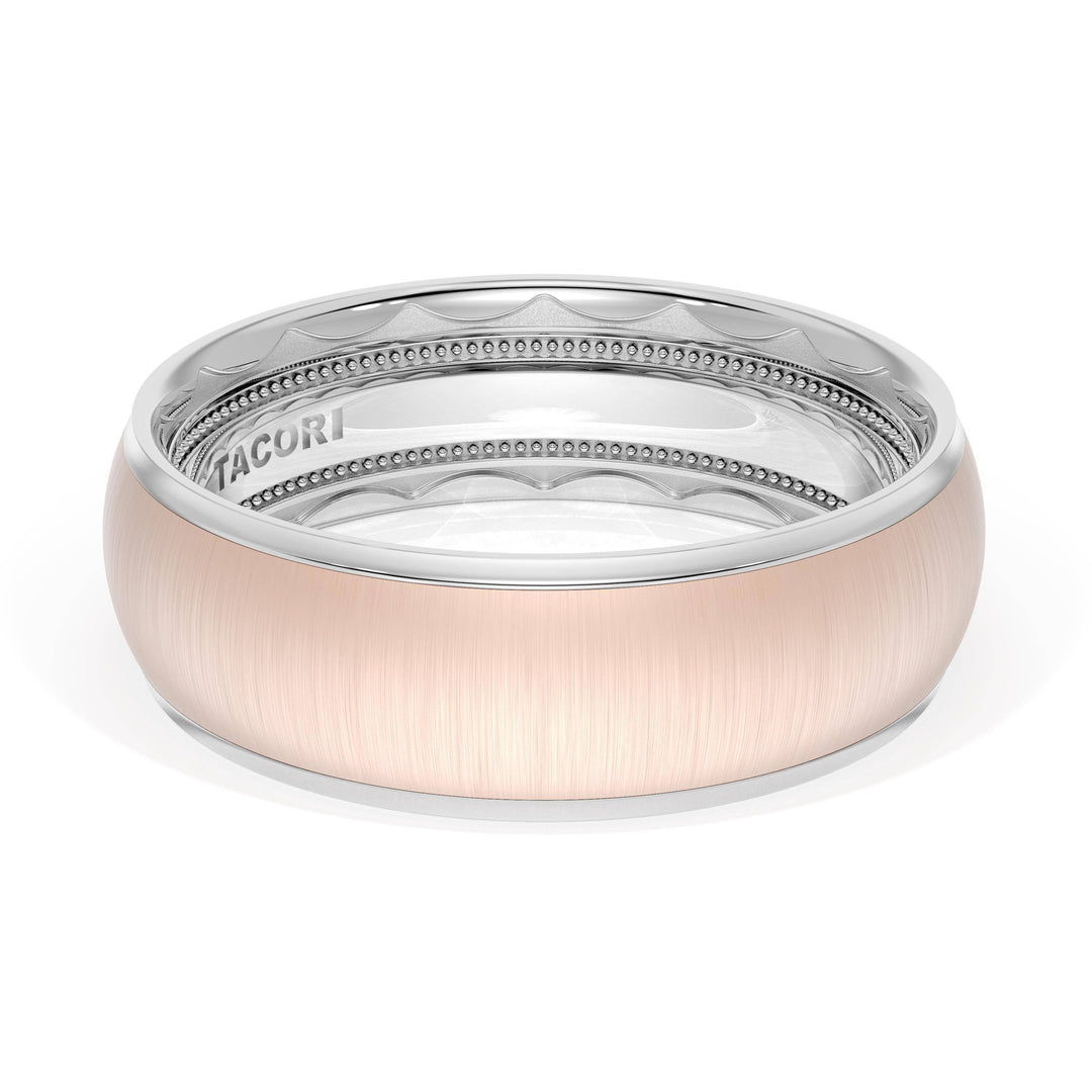 Rounded Satin Finish Wedding Band in 18kt White Gold & 18kt Rose Gold