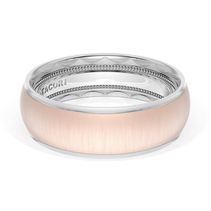 Rounded Satin Finish Wedding Band in 18kt White Gold & 18kt Rose Gold