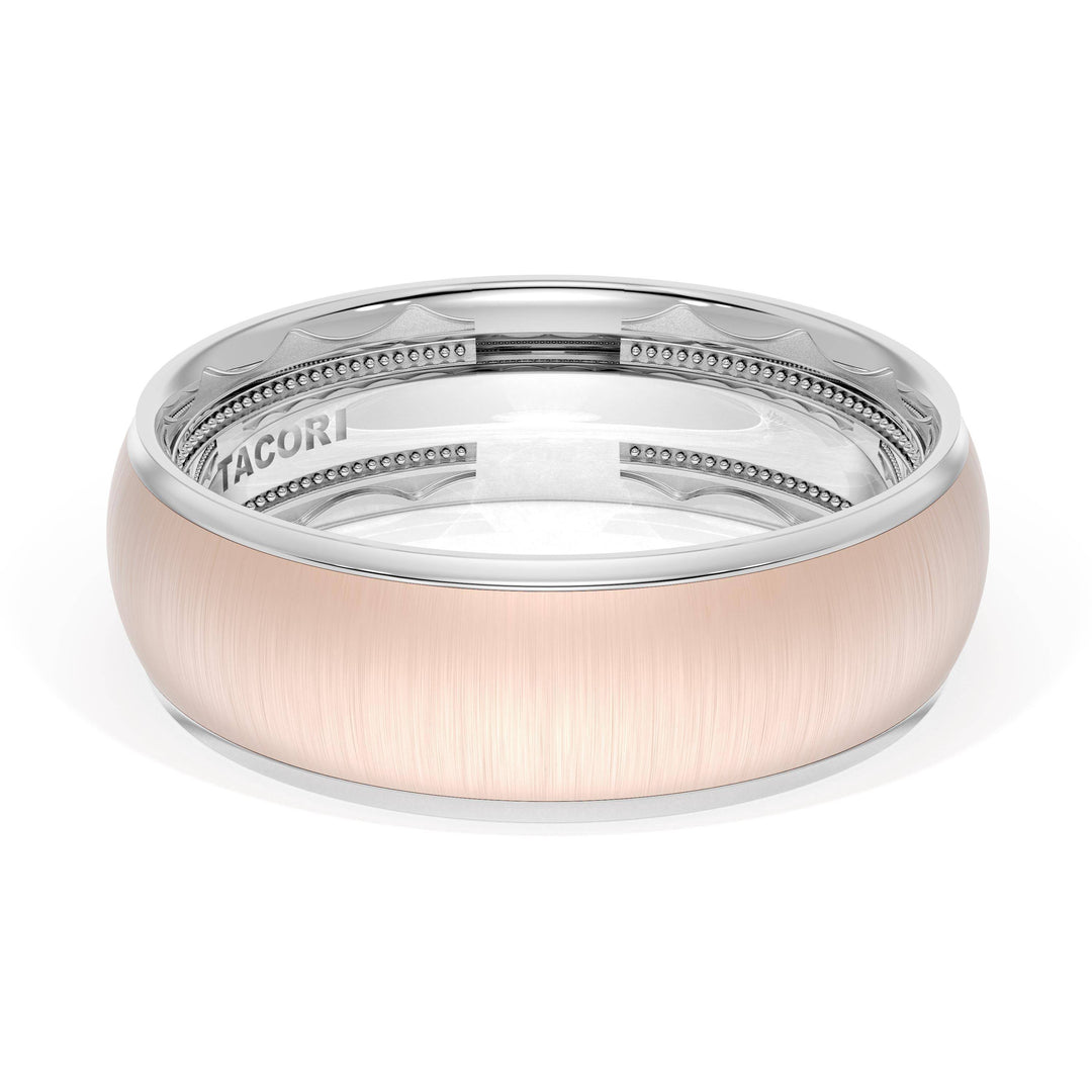 Rounded Satin Finish Wedding Band in 18kt White Gold & 18kt Rose Gold