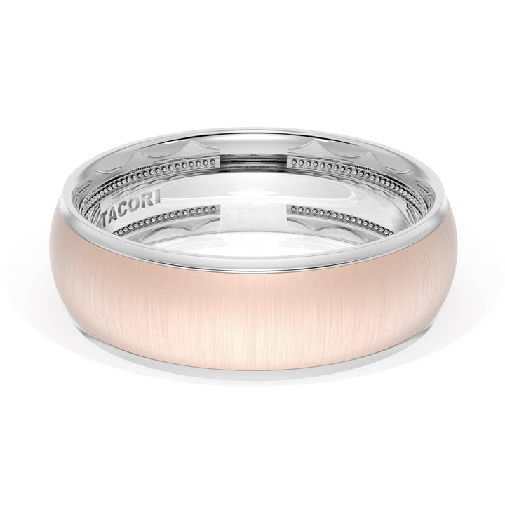 Rounded Satin Finish Wedding Band in 18kt White Gold & 18kt Rose Gold