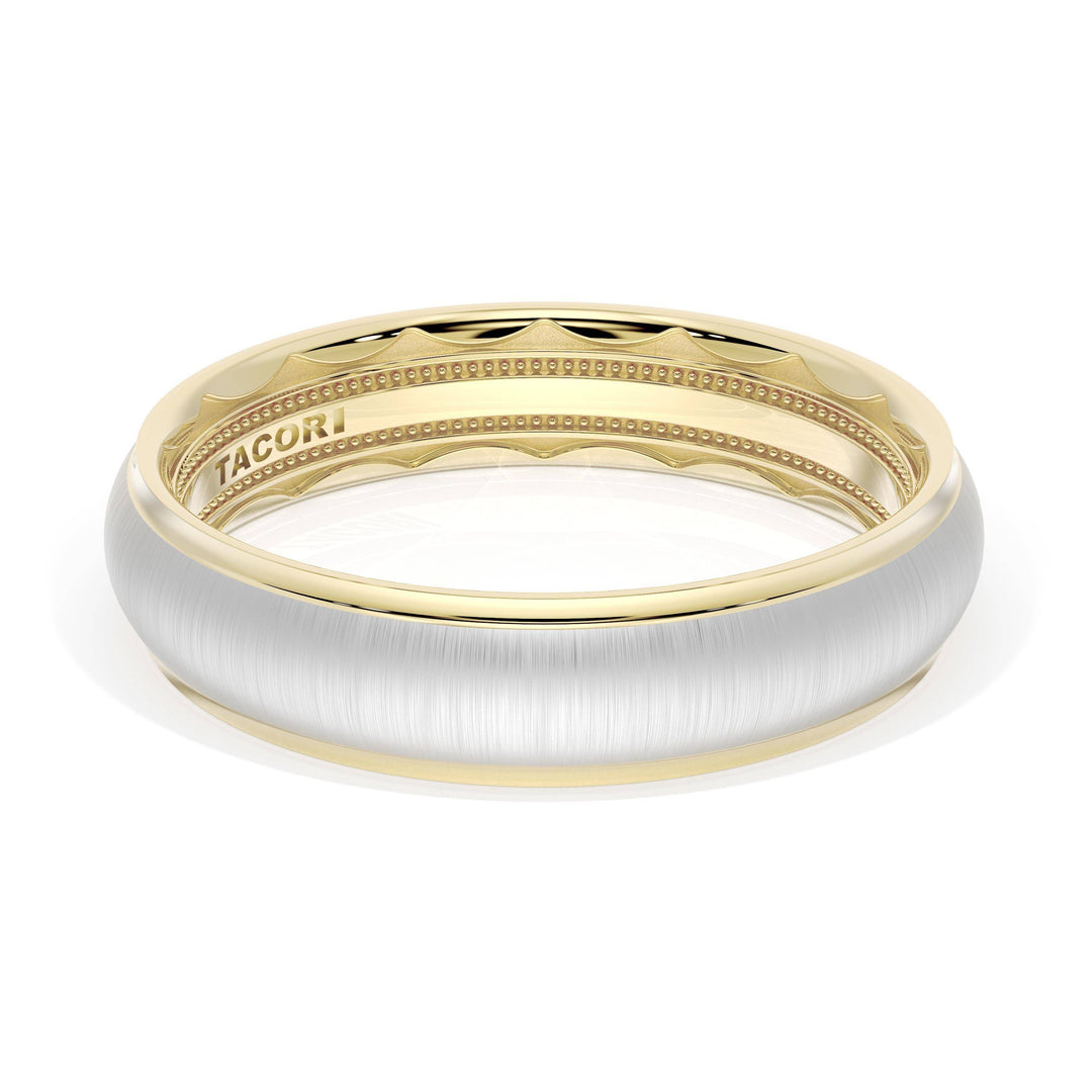 Rounded Satin Finish Wedding Band in 18kt Yellow Gold & 18kt White Gold