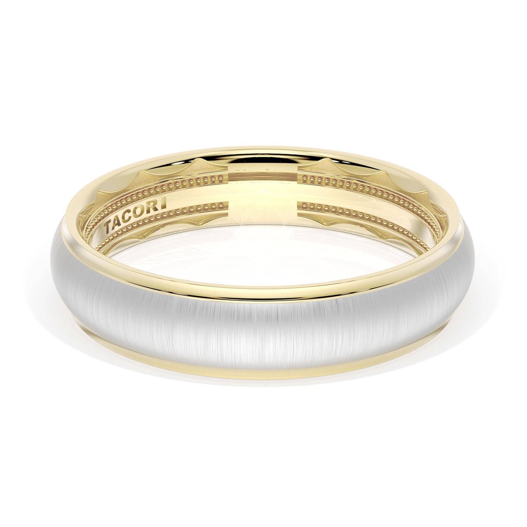 Rounded Satin Finish Wedding Band in 18kt Yellow Gold & 18kt White Gold