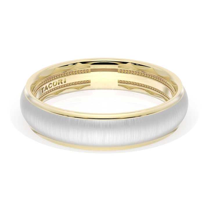 Rounded Satin Finish Wedding Band in 18kt Yellow Gold & 18kt White Gold