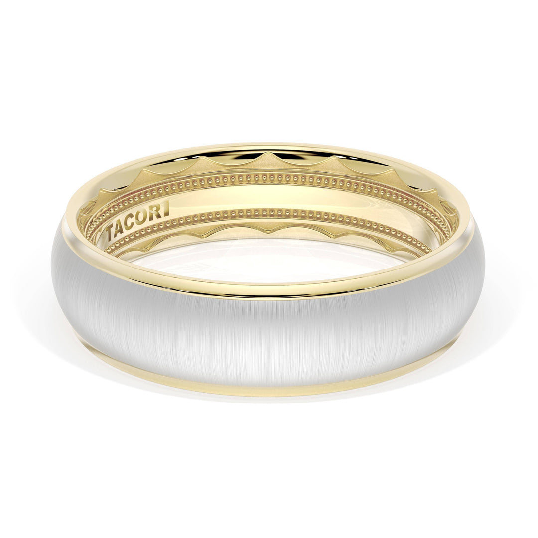 Rounded Satin Finish Wedding Band in 18kt Yellow Gold & 18kt White Gold