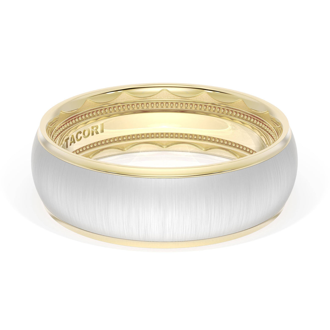Rounded Satin Finish Wedding Band in 18kt Yellow Gold & 18kt White Gold