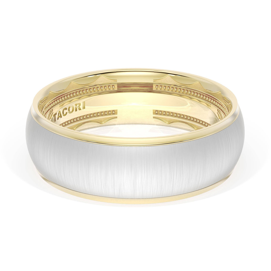 Rounded Satin Finish Wedding Band in 18kt Yellow Gold & 18kt White Gold