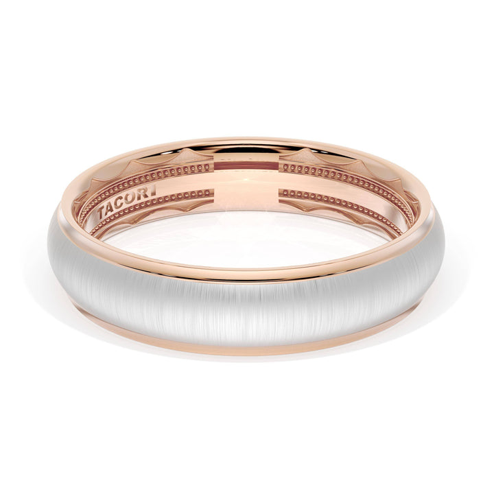 Rounded Satin Finish Wedding Band in 18kt Rose Gold & 18kt White Gold