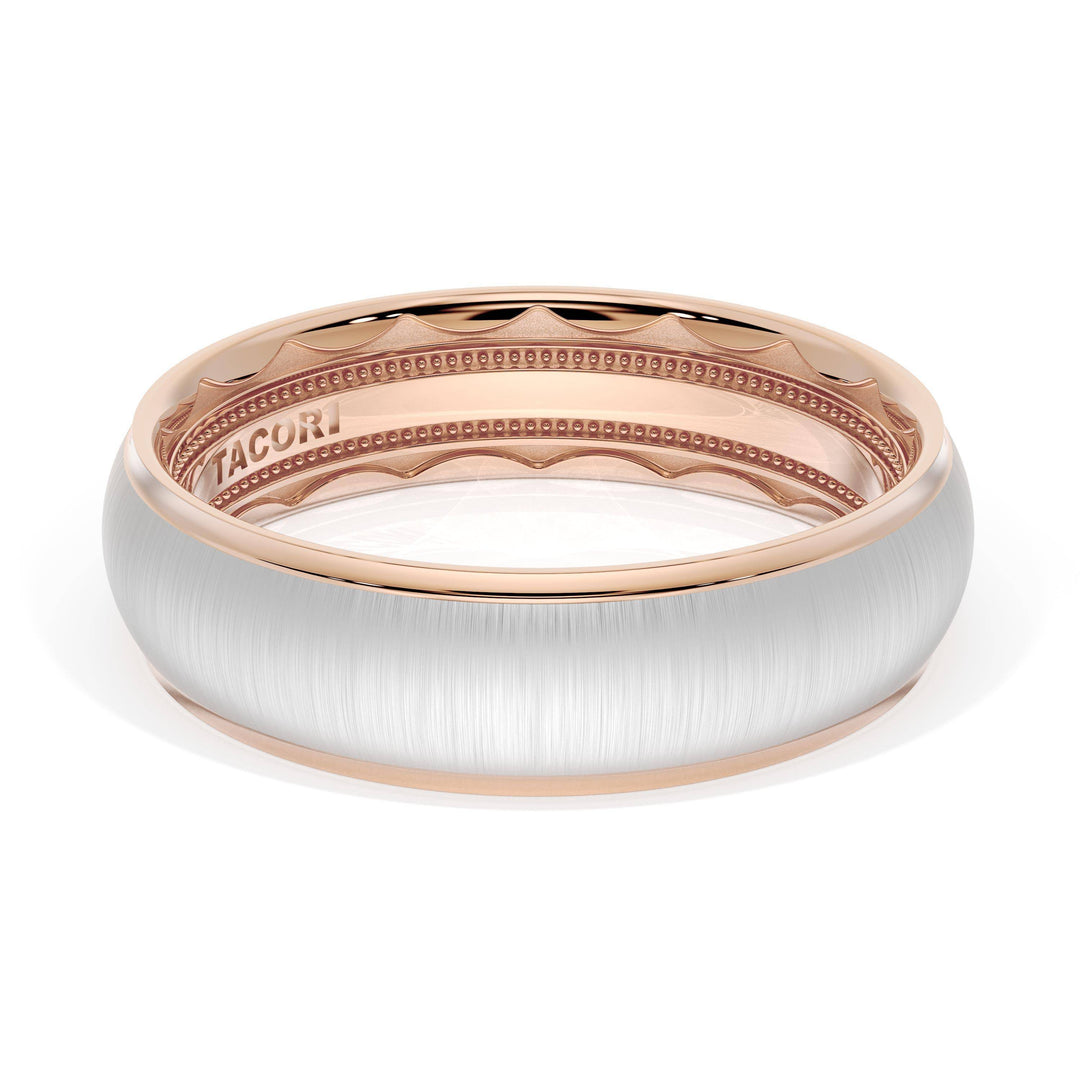 Rounded Satin Finish Wedding Band in 18kt Rose Gold & 18kt White Gold