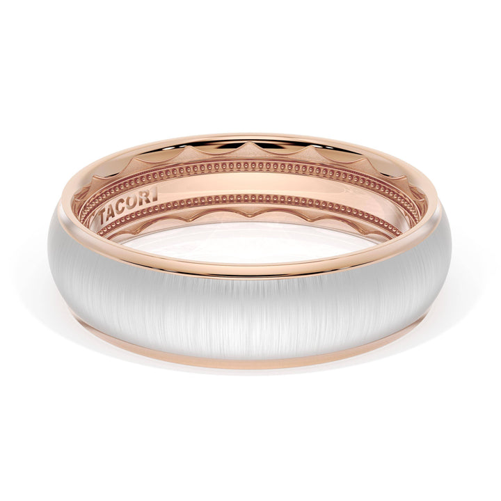 Rounded Satin Finish Wedding Band in 18kt Rose Gold & 18kt White Gold