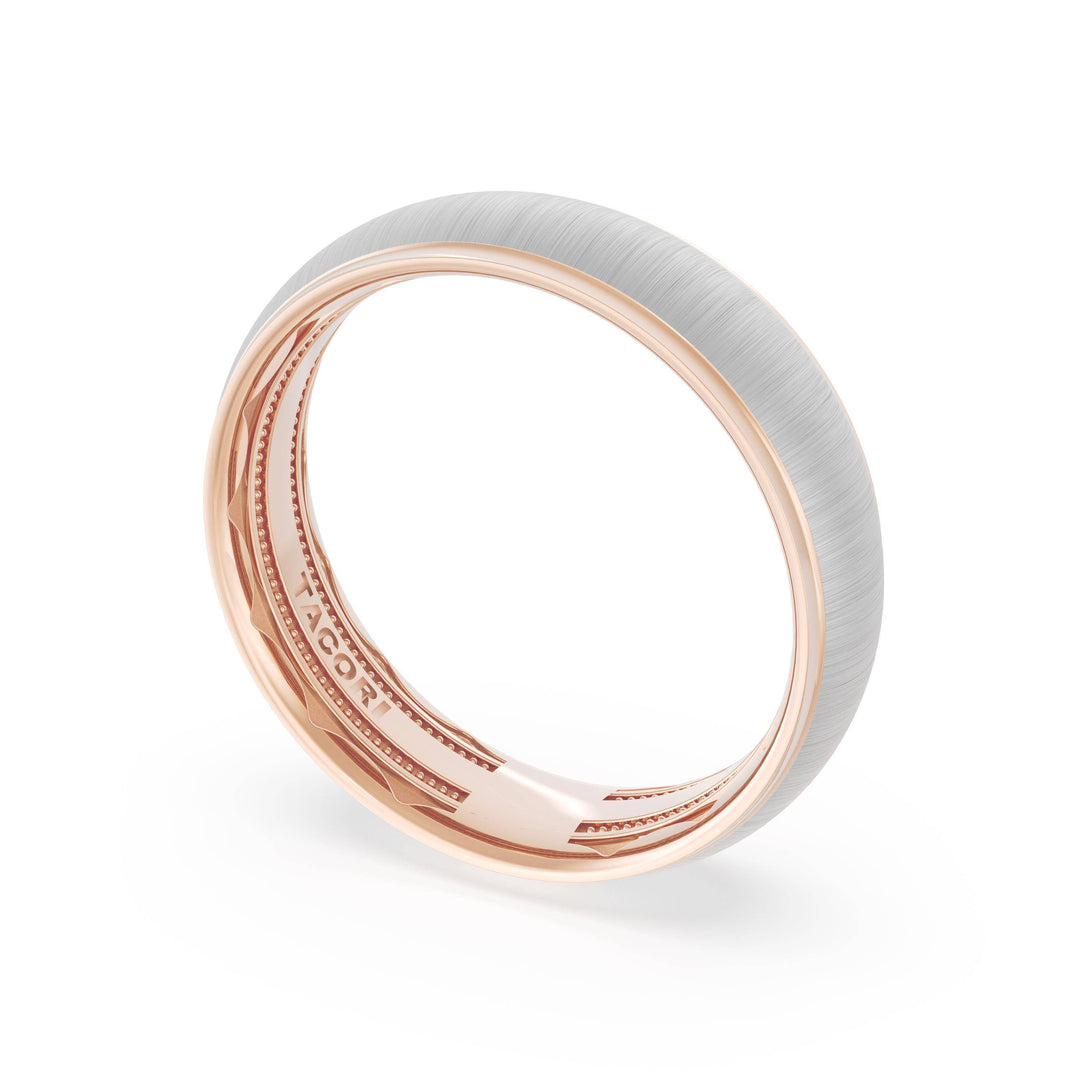 Rounded Satin Finish Wedding Band in 18kt Rose Gold & 18kt White Gold