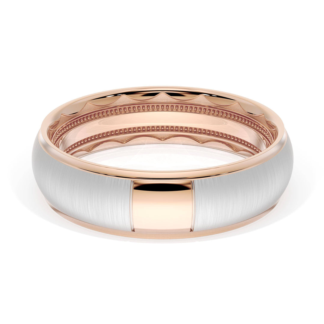 Rounded Satin Finish Wedding Band in 18kt Rose Gold & 18kt White Gold