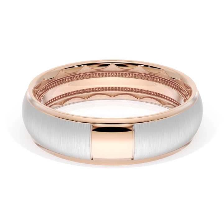 Rounded Satin Finish Wedding Band in 18kt Rose Gold & 18kt White Gold