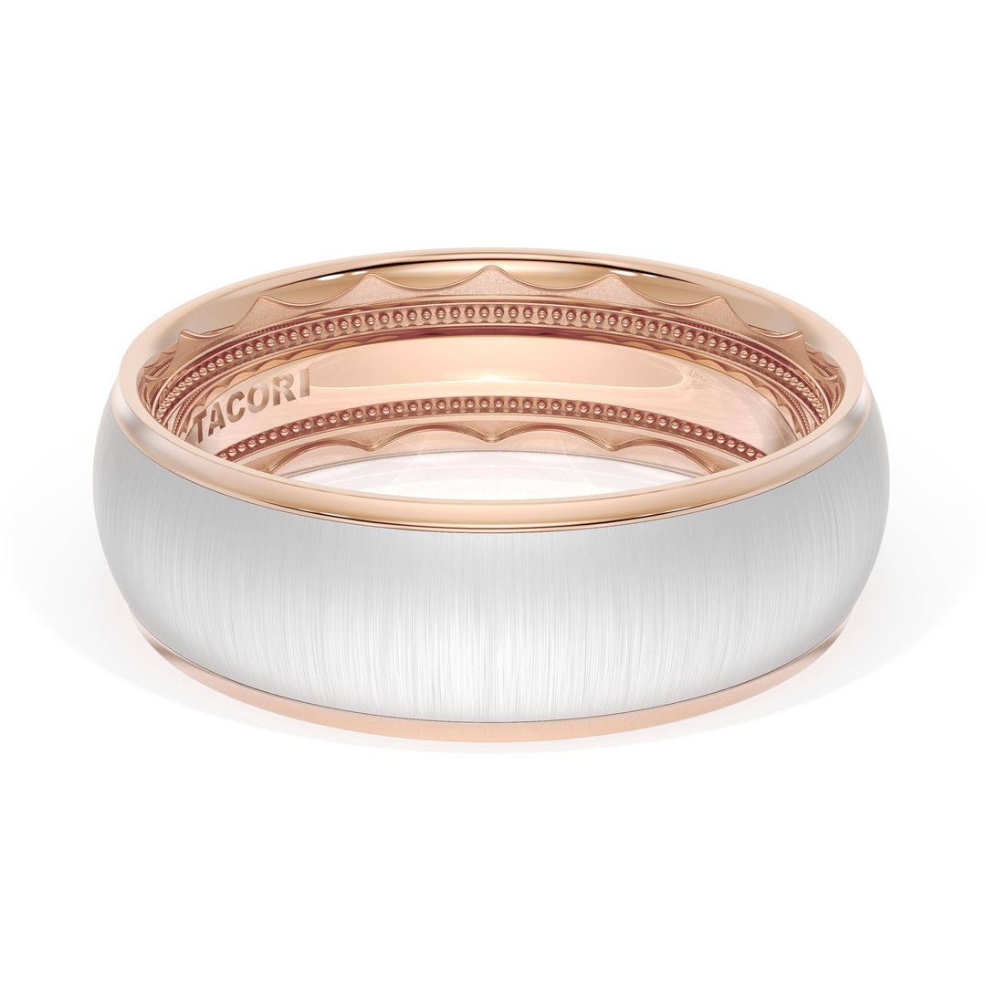 Rounded Satin Finish Wedding Band in 18kt Rose Gold & 18kt White Gold