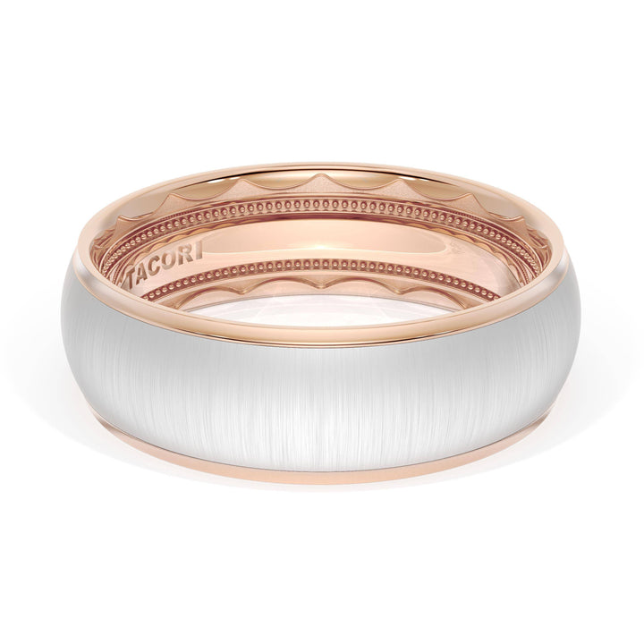 Rounded Satin Finish Wedding Band in 18kt Rose Gold & 18kt White Gold