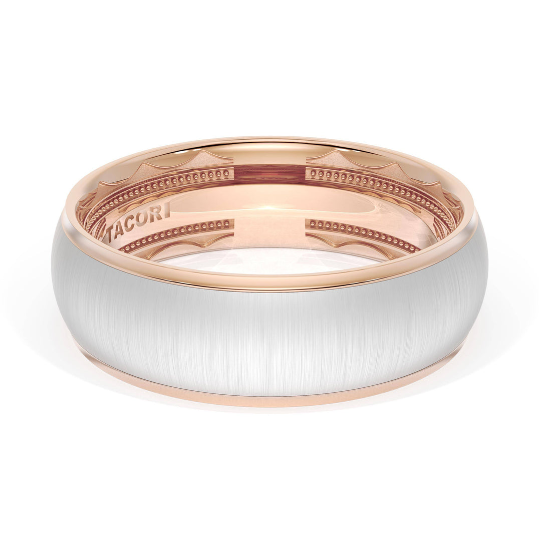 Rounded Satin Finish Wedding Band in 18kt Rose Gold & 18kt White Gold