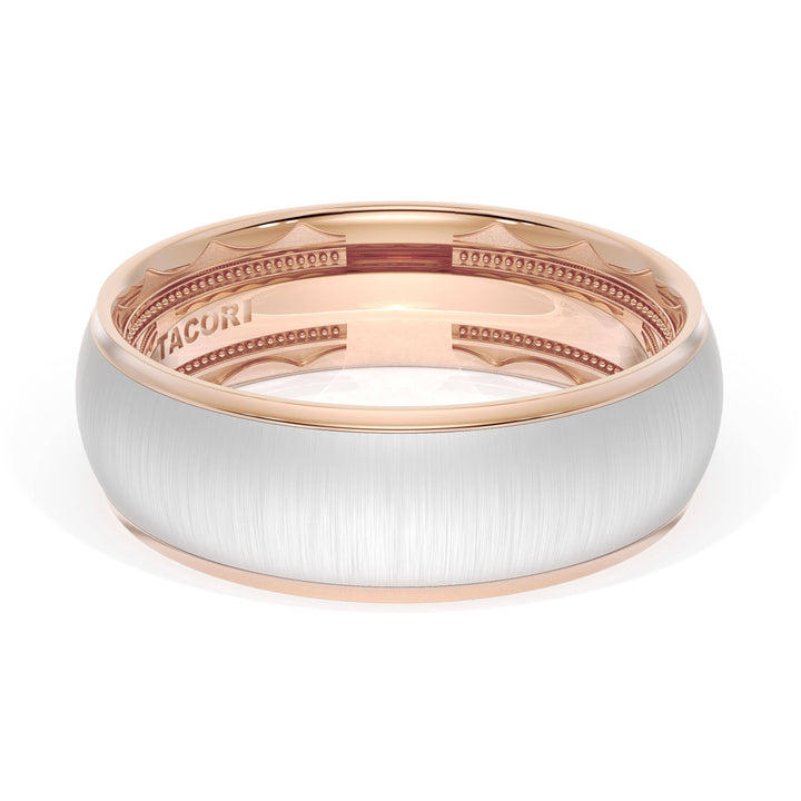 Rounded Satin Finish Wedding Band in 18kt Rose Gold & 18kt White Gold