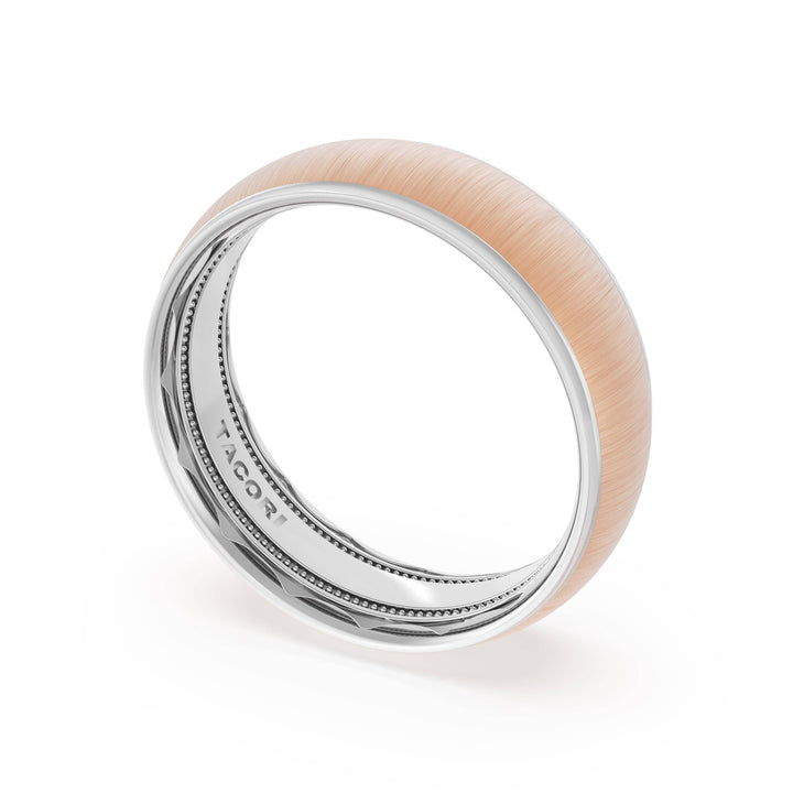 Rounded Satin Finish Wedding Band in Platinum & 18kt Rose Gold