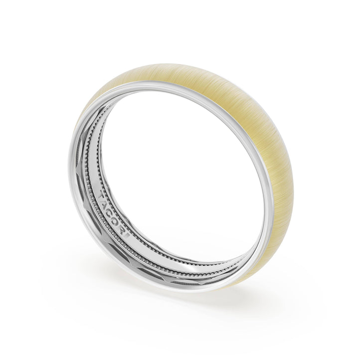 Rounded Satin Finish Wedding Band in Platinum & 18kt Yellow Gold