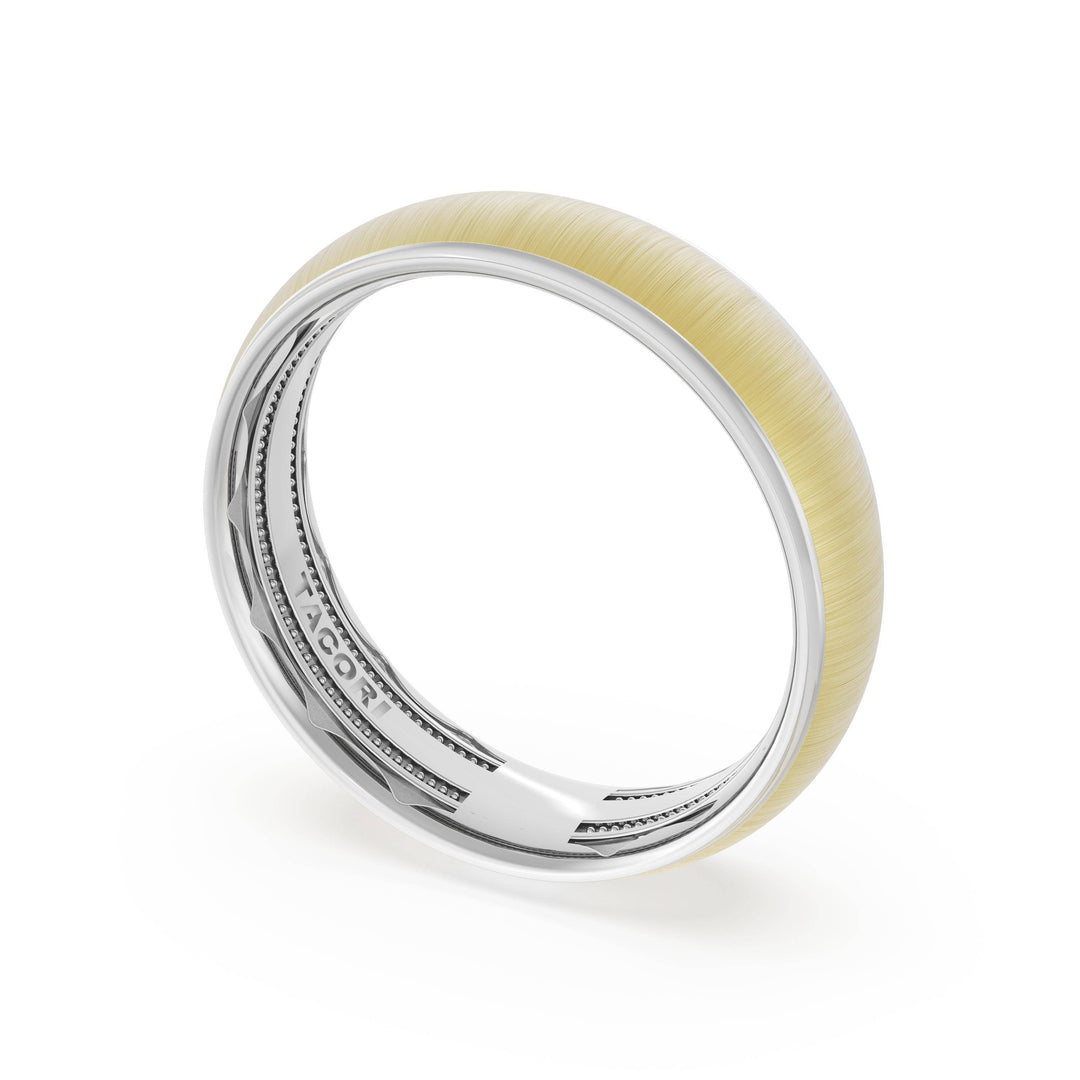 Rounded Satin Finish Wedding Band in Platinum & 18kt Yellow Gold