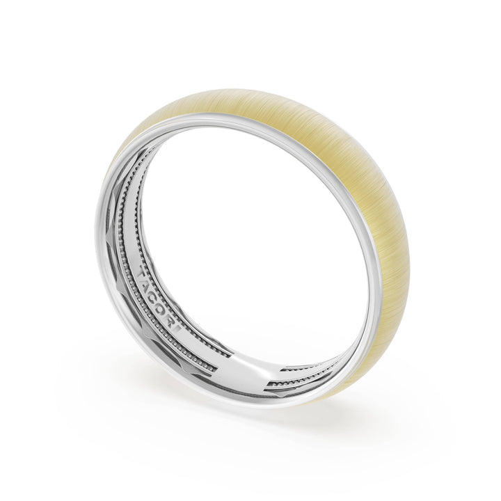 Rounded Satin Finish Wedding Band in Platinum & 18kt Yellow Gold