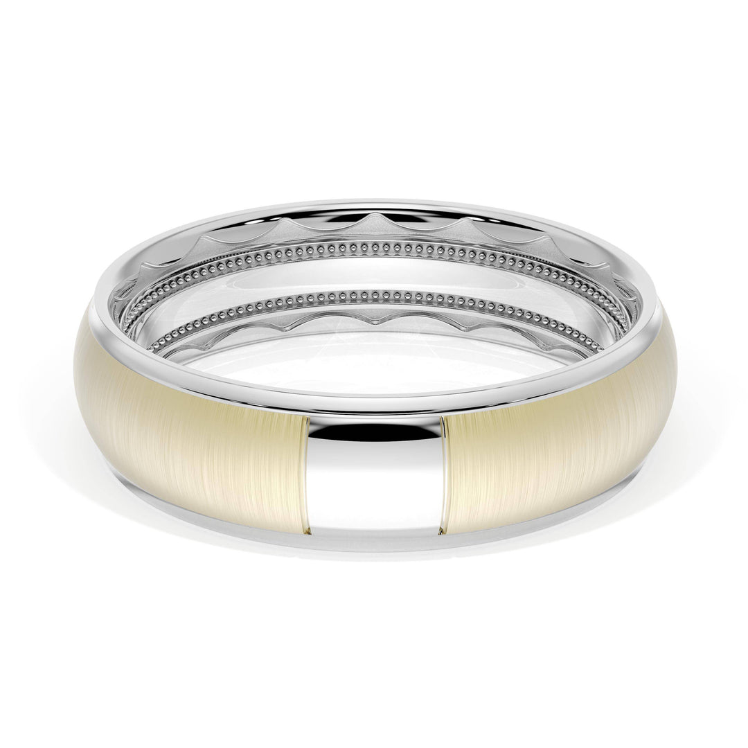 Rounded Satin Finish Wedding Band in Platinum & 18kt Yellow Gold