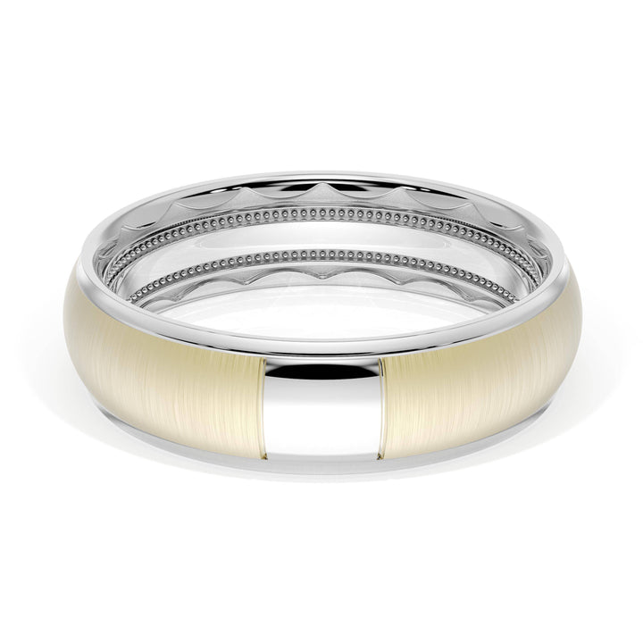 Rounded Satin Finish Wedding Band in Platinum & 18kt Yellow Gold