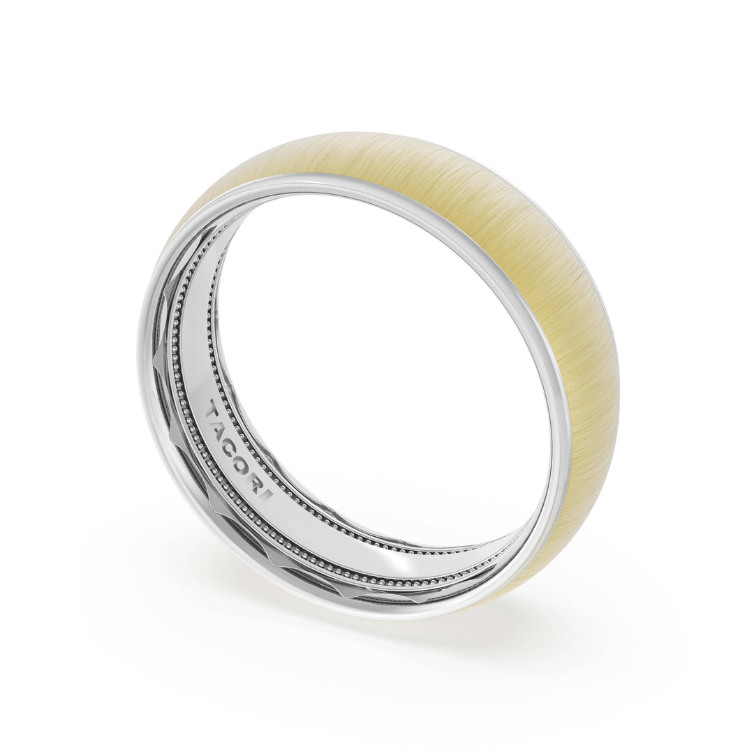 Rounded Satin Finish Wedding Band in Platinum & 18kt Yellow Gold