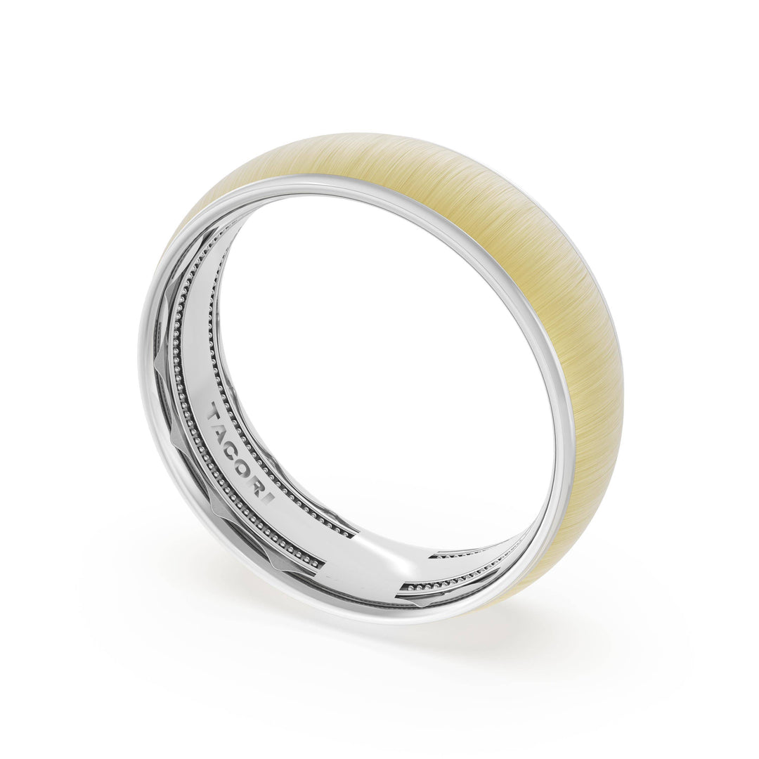 Rounded Satin Finish Wedding Band in Platinum & 18kt Yellow Gold