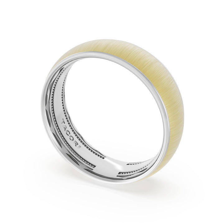 Rounded Satin Finish Wedding Band in Platinum & 18kt Yellow Gold