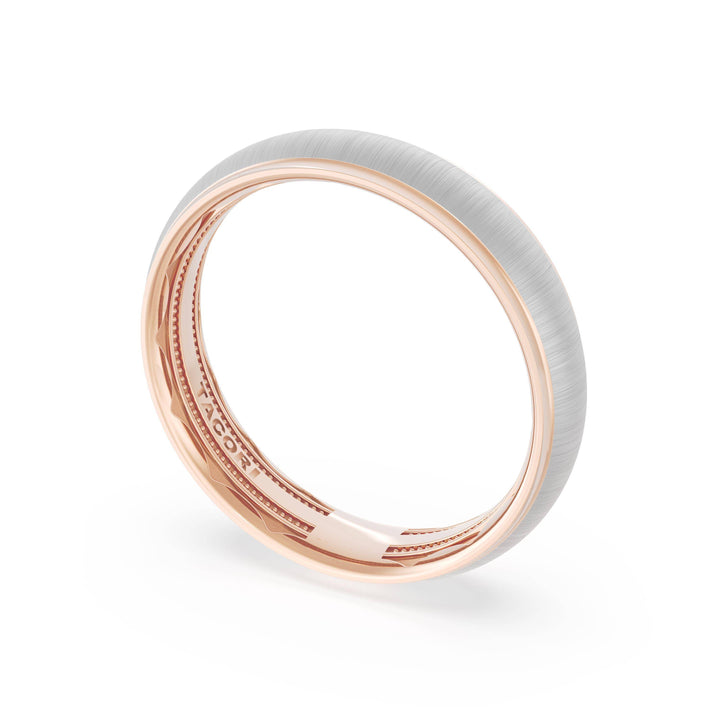 Rounded Satin Finish Wedding Band in 18kt Rose Gold & Platinum