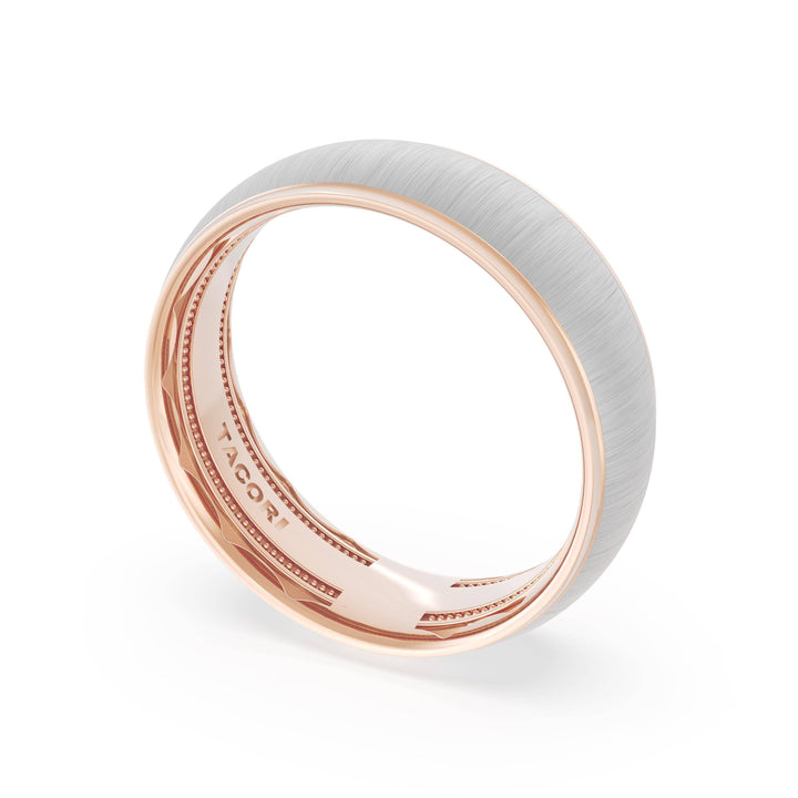 Rounded Satin Finish Wedding Band in 18kt Rose Gold & Platinum