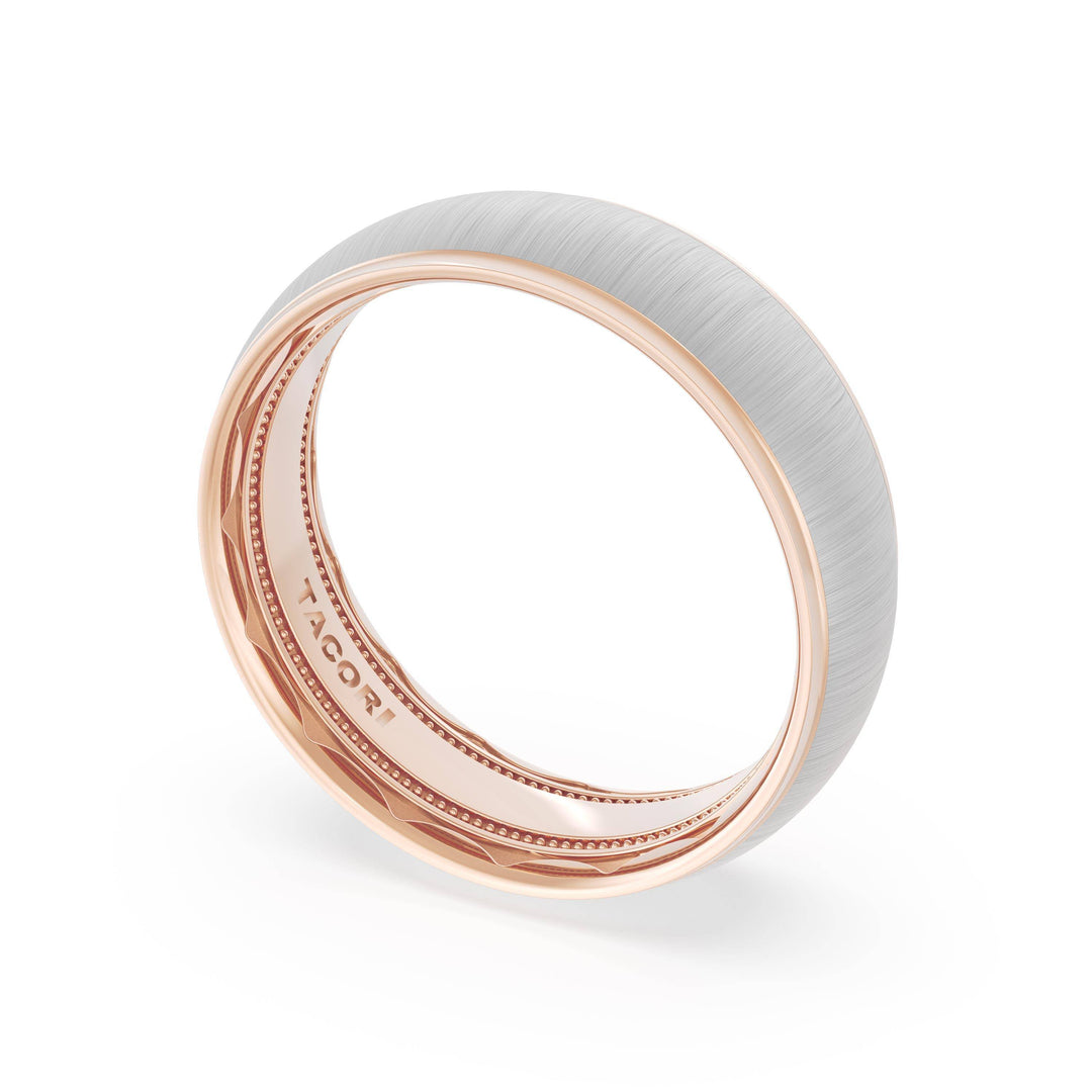 Rounded Satin Finish Wedding Band in 18kt Rose Gold & Platinum