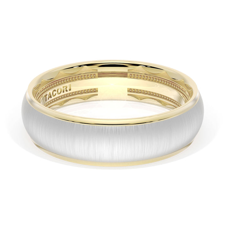 Rounded Satin Finish Wedding Band in 18kt Yellow Gold & Platinum