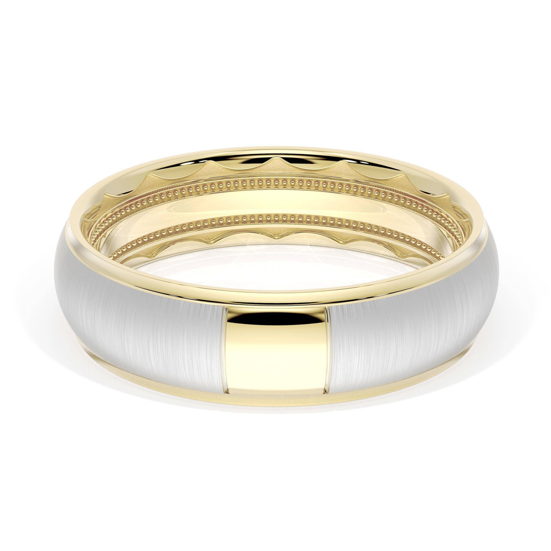 Rounded Satin Finish Wedding Band in 18kt Yellow Gold & Platinum