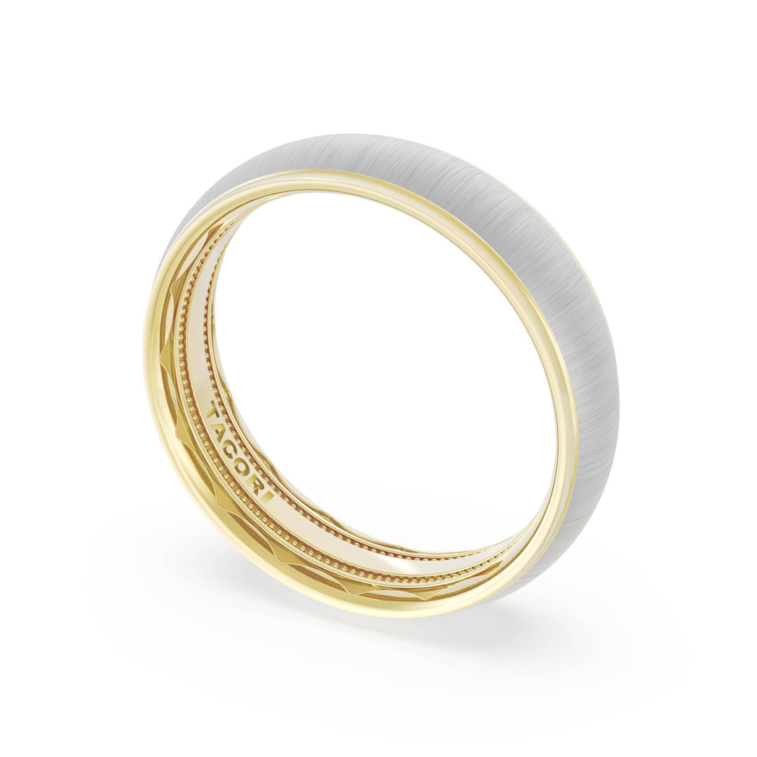 Rounded Satin Finish Wedding Band in 18kt Yellow Gold & Platinum