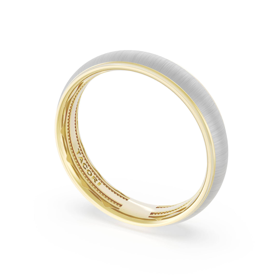 Rounded Satin Finish Wedding Band in 18kt Yellow Gold & Platinum
