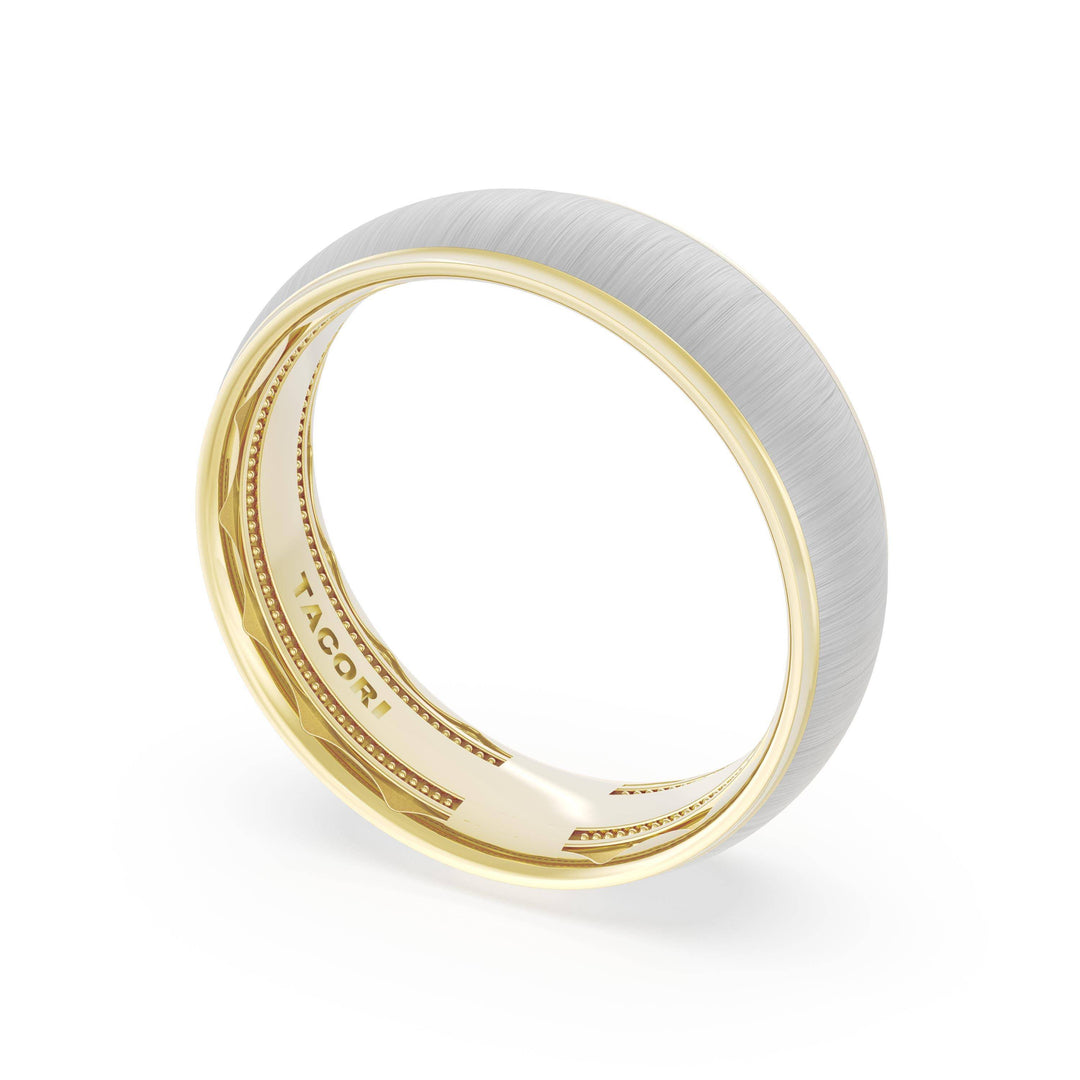 Rounded Satin Finish Wedding Band in 18kt Yellow Gold & Platinum