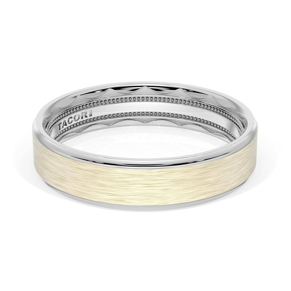 Flat Brush Finish Wedding Band in 18kt White Gold & 18kt Yellow Gold