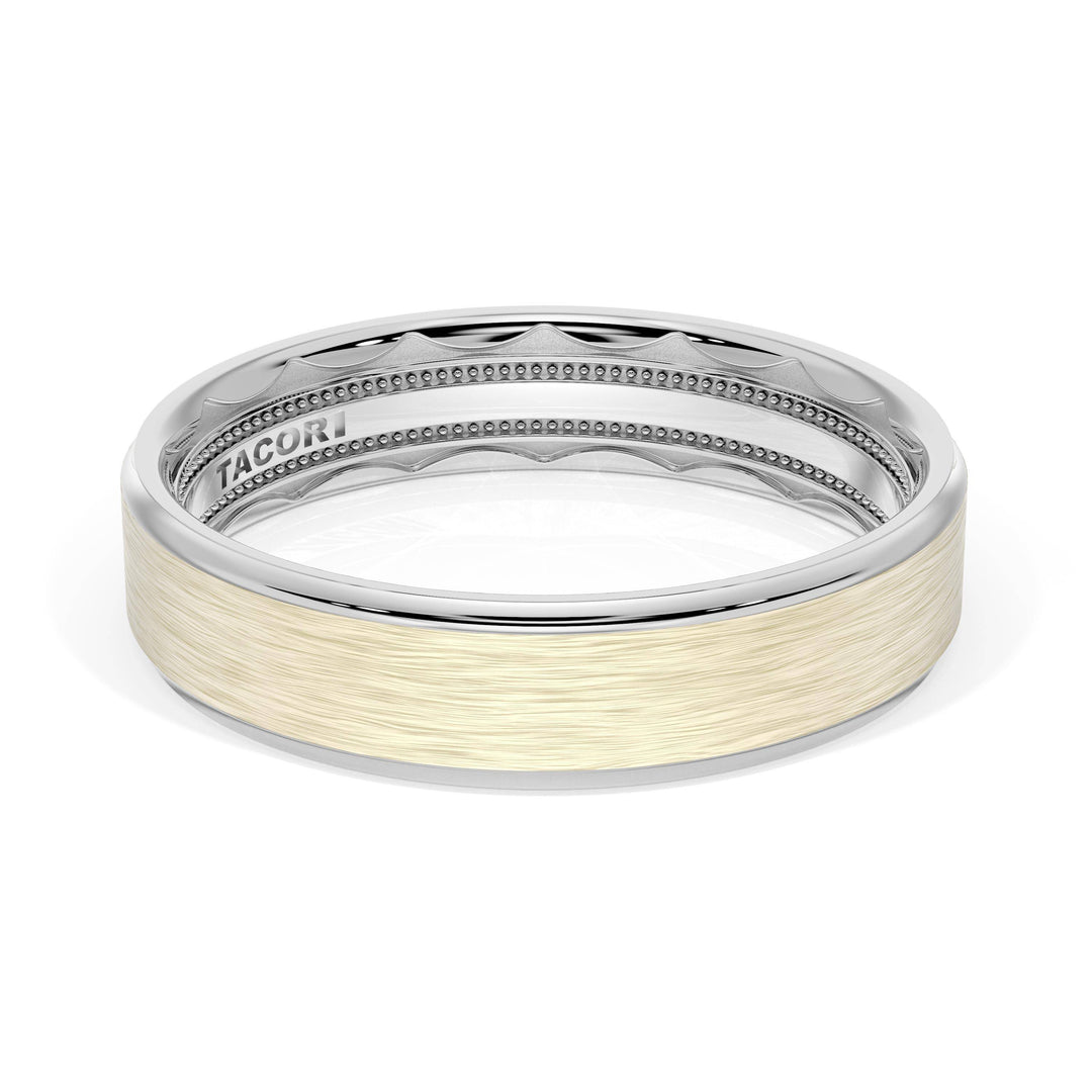 Flat Brush Finish Wedding Band in 18kt White Gold & 18kt Yellow Gold
