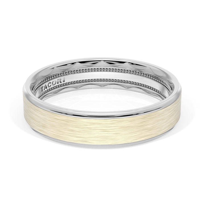 Flat Brush Finish Wedding Band in 18kt White Gold & 18kt Yellow Gold