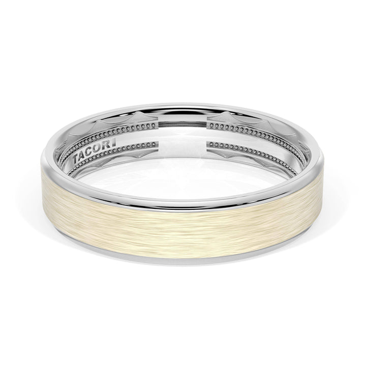 Flat Brush Finish Wedding Band in 18kt White Gold & 18kt Yellow Gold